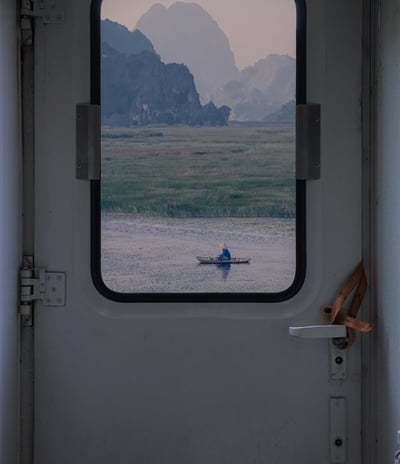 white and brown train door